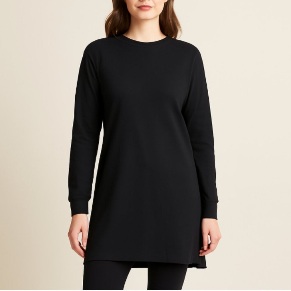 NWT PST Women's Black Oversized Long Sleeve Crewneck Tunic, size Large